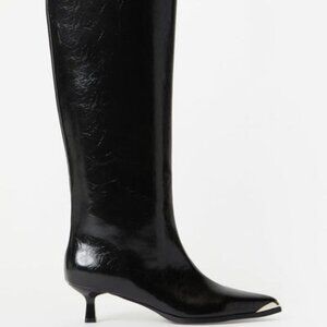 SHOEDAZZLE KNEE HI BOOTS FAUX LEATHER 1" KITTEN HEEL INNER ZIP TRUE TO SIZE